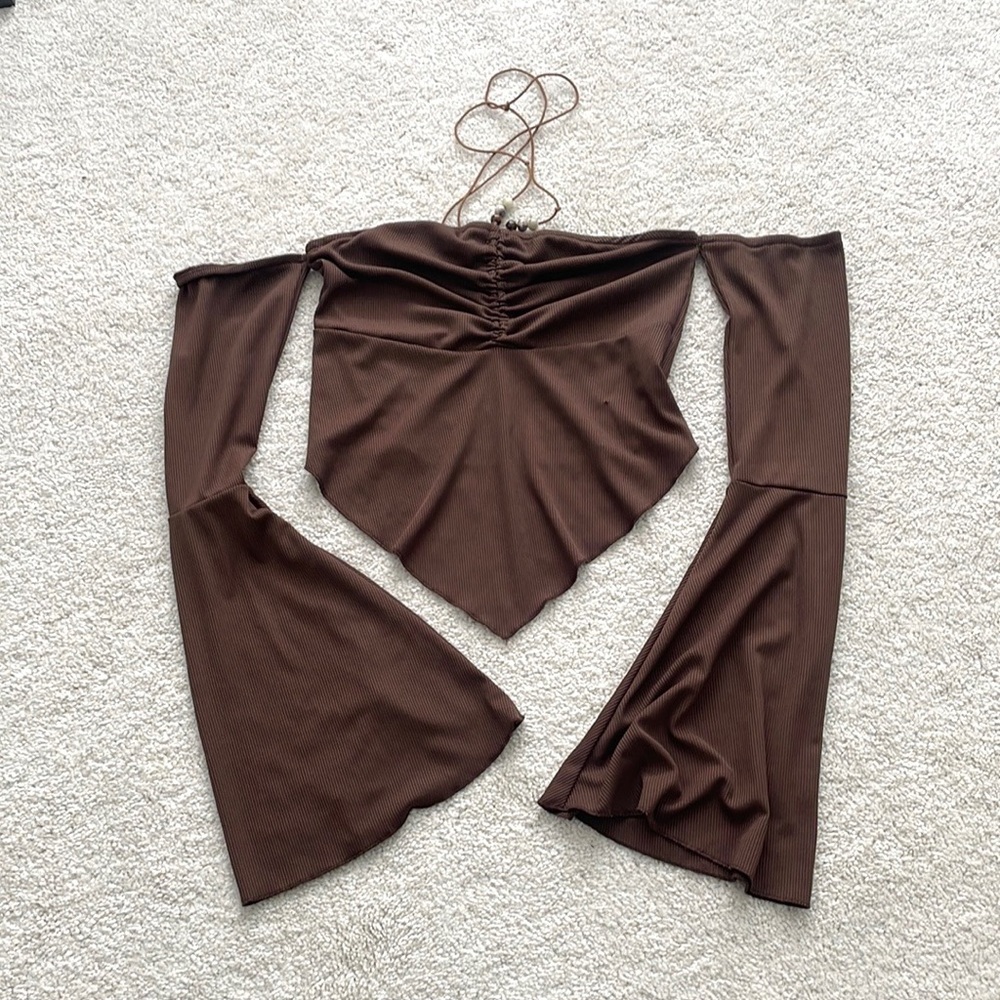 ROMWE Chocolate Off-Shoulder Top